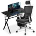 Inbox Zero 39.5" Desk & Rotating Office Chair for Office Home Wood/Metal in Black/Brown | 30 H x 39.5 W x 23.5 D in | Wayfair