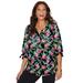 Plus Size Women's Georgette Buttonfront Tie Sleeve Cafe Blouse by Catherines in Black Tropical Floral (Size 3X)