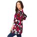 Plus Size Women's Stretch Knit Swing Tunic by Jessica London in Classic Red Layered Flowers (Size 18/20) Long Loose 3/4 Sleeve Shirt