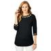 Plus Size Women's Stretch Cotton Lattice Boatneck Tunic by Jessica London in Black (Size M)