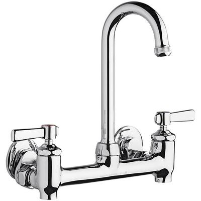 Chicago Faucets 640-GN1AE1-369YAB Wall-Mounted Faucet with Adjustable Centers, 3 1/2" Rigid / Swing Gooseneck Spout, and 2 3/8" Lever Handles