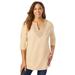 Plus Size Women's Stretch Cotton Notch Neck Tunic by Jessica London in New Khaki Crochet (Size L)