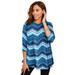 Plus Size Women's Stretch Knit Swing Tunic by Jessica London in Ocean Brushstroke Chevron (Size 12) Long Loose 3/4 Sleeve Shirt