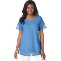 Plus Size Women's Stretch Cotton Crochet Trim Tunic by Jessica London in French Blue (Size 12) Long Shirt