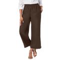 Plus Size Women's Wide Leg Linen Crop Pant by Jessica London in Chocolate (Size 14 W)