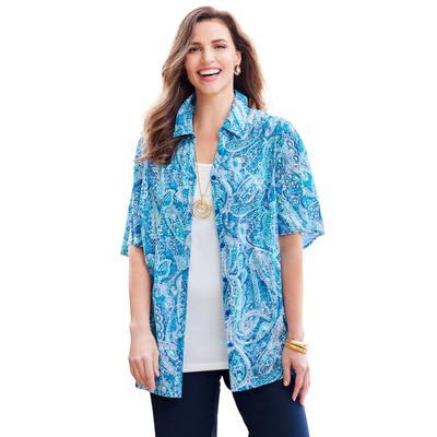 Plus Size Women's Timeless Short Sleeve Blouse by Catherines in Vibrant Blue Paisley (Size 4X)