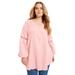 Plus Size Women's Crochet-Sleeve Popover Tunic by June+Vie in Soft Blush (Size 18/20)