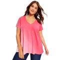 Plus Size Women's V-Neck Ombre Tee by June+Vie in Pink Dip Dye (Size 14/16)