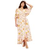 Plus Size Women's Cold-Shoulder Faux-Wrap Maxi Dress by June+Vie in Blush Garden Print (Size 26/28)