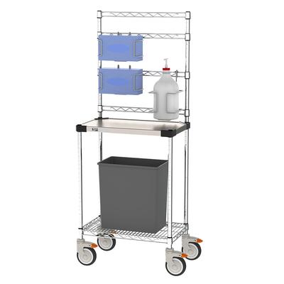 Metro CR142454-SNST Mobile Sanitizer Station w/ (2) Glove Box Holders & (2) Sanitizer Holders, Stainless Steel, Steel and Stainless Steel, Braking Casters