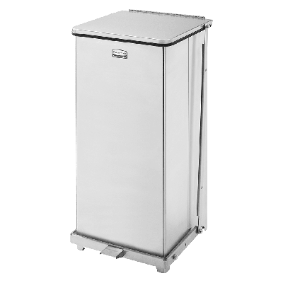 Rubbermaid FGST24SSPL 13 gal Square Metal Step Trash Can, 15"L x 15"W x 30"H, Stainless, Steel, Silver