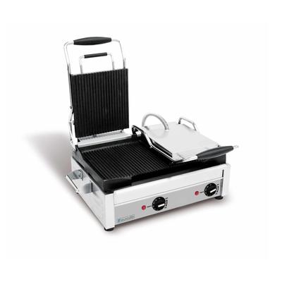 Eurodib SFE02365-240 Double Commercial Panini Press w/ Cast Iron Grooved Plates, 240v/1ph, Grooved Cast Iron Plates, 17