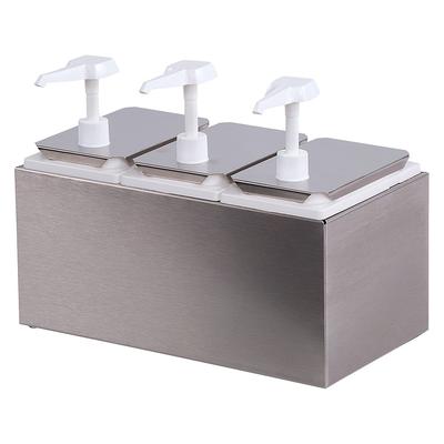 Carlisle 38503 Topping Rail Condiment Dispenser w/ 3 Pumps, 3 oz Stroke, Stainless, Silver