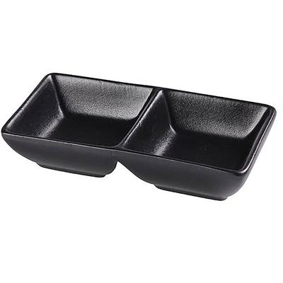 Yanco NB-4032 Rectangular Sauce Dish w/ (2) 1 1/2 oz Compartments - Ceramic, Noble Black