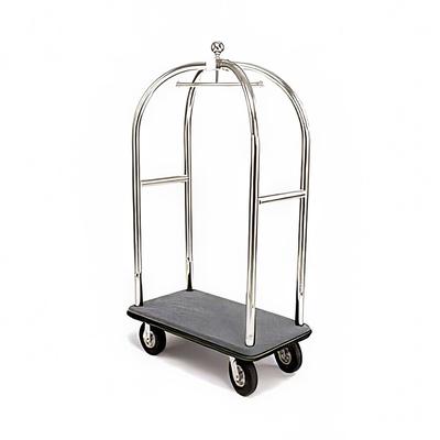Forbes Industries 2521-SS Birdcage Luggage Cart w/ 2 Push Bars & Carpeted Deck - 43"L x 24"W x 78"H, Brushed Steel, Chrome