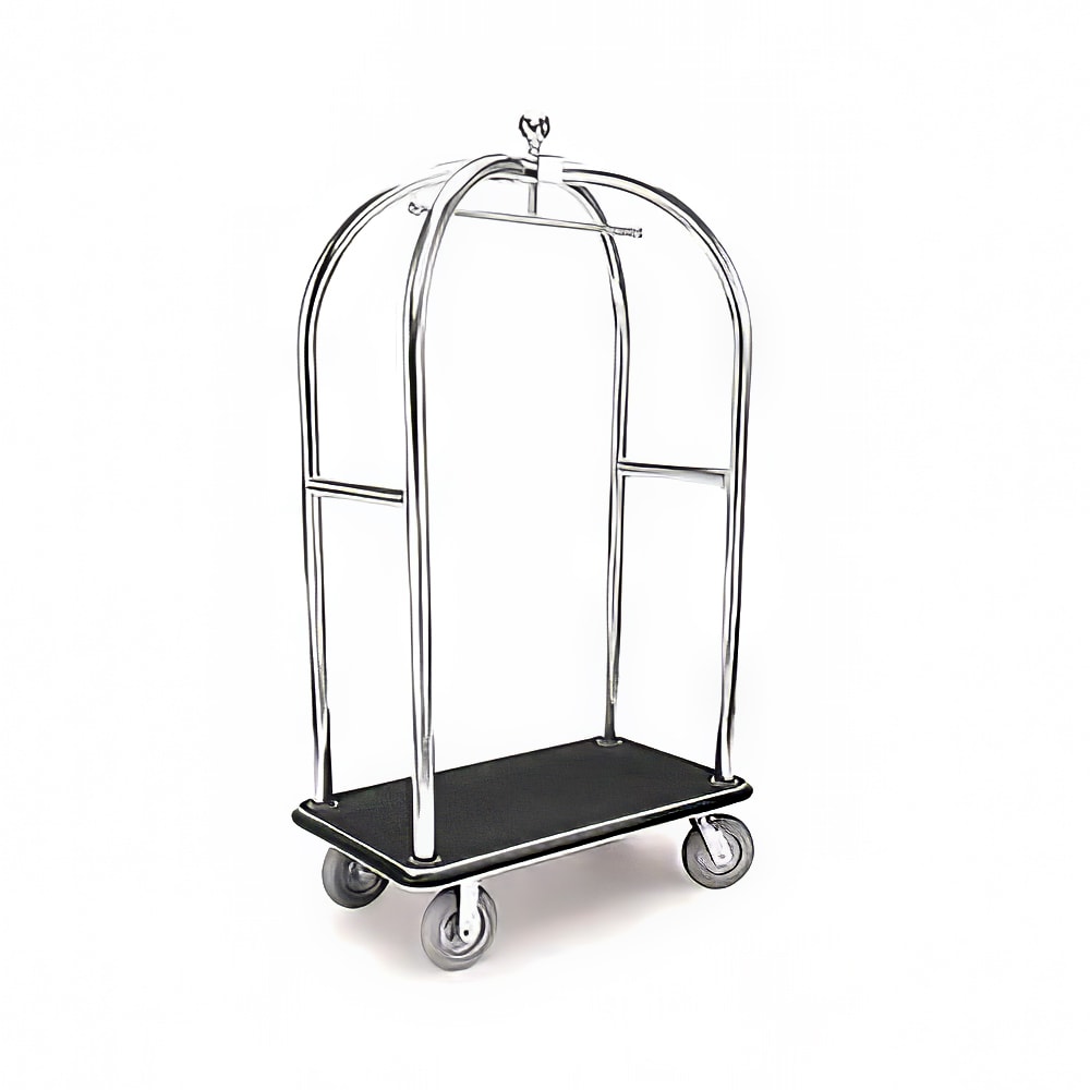 Forbes Industries 2526-PDT Birdcage Luggage Cart w/ Carpeted Deck - 43"L x 24"W x 78"H, Polished Diamond Textured Steel, Stainless Steel