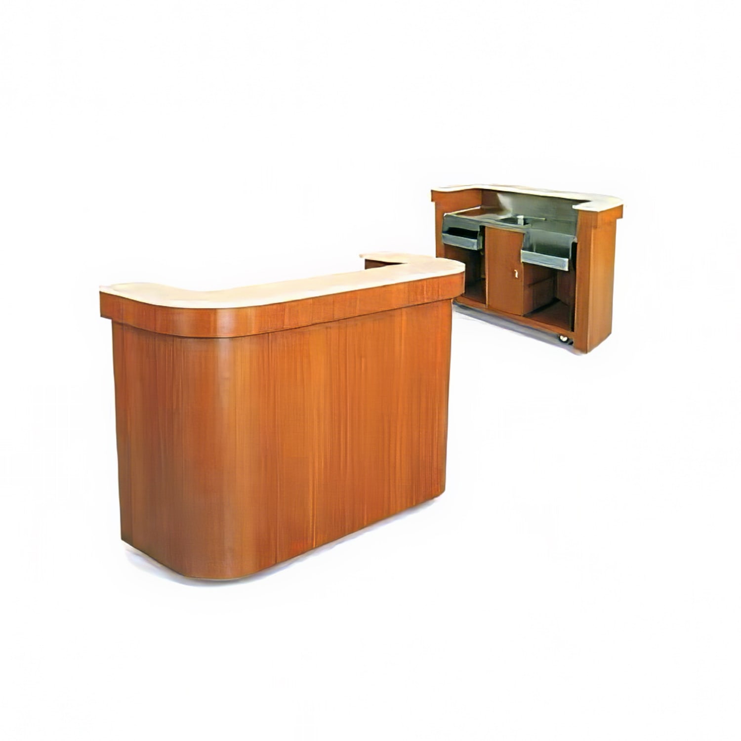 Forbes Industries 4876-8 Mobile Bar w/ 2 Sinks, 2 Speed Rails, & 2 Glass Racks - 96"L x 28"W x 48"H, Laminate, Brown