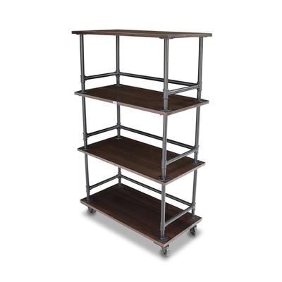 Forbes Industries 6546-5 Mobile Display Tower w/ 3 Rustic Wood Shelves & Steel Pipe Frame - 60"L x 24"W x 78"H, Brown