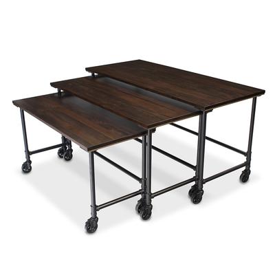 Forbes Industries 7441 3 Piece Rustica Series Nesting Tables Set - Veneer Top w/ Steel Pipe Frame