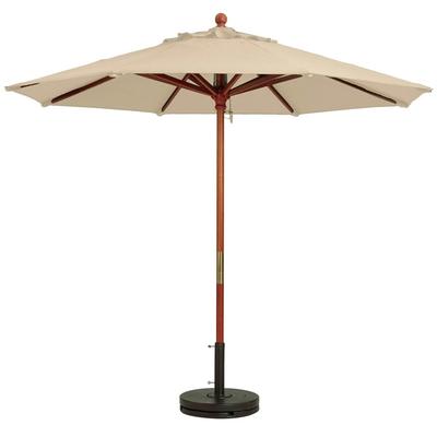 Grosfillex 98940331 7 ft Round Top Market Umbrella - Khaki Fabric, Wooden Pole, Outdura, Beige