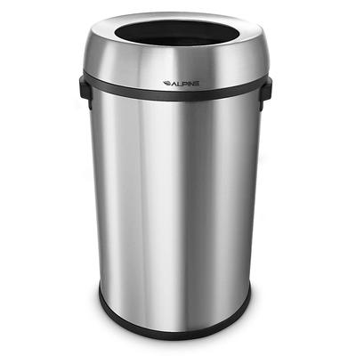 Alpine Industries 470-65L 17 gal Indoor Decorative Trash Can - Metal, Stainless Steel, 17 Gallon, Side Handles, Silver