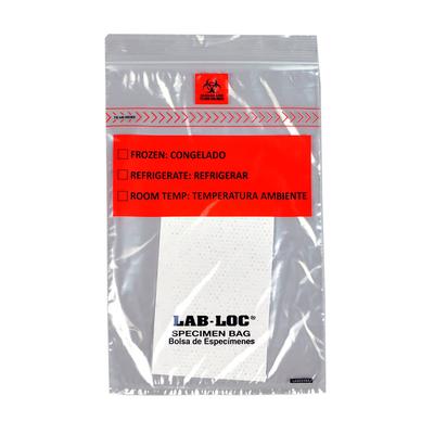 LK Packaging LABZ69BA Lab-Loc Specimen Bags w/ Removable Biohazard Symbol & Pad - 6" x 9", Polyethylene, Clear, 1.75 mil