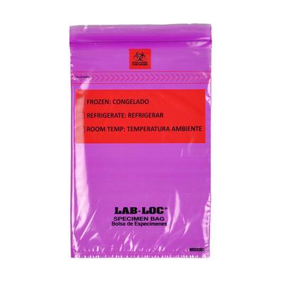 LK Packaging LABZ69PU Lab-Loc Specimen Bags w/ Removable Biohazard Symbol - 6" x 9", Polyethylene, Purple, 1.75 mil