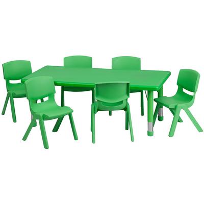 Flash Furniture YU-YCX-0013-2-RECT-TBL-GREEN-E-GG Rectangular Preschool Activity Table & 6 Chair Set - 48"L x 24"W, Plastic Top, Green