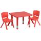 Flash Furniture YU-YCX-0023-2-SQR-TBL-RED-R-GG 24" Square Preschool Activity Table & (2) Chair Set - Plastic Top, Red