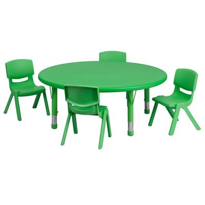 Flash Furniture YU-YCX-0053-2-ROUND-TBL-GREEN-E-GG 45" Round Preschool Activity Table & 4 Chair Set - Plastic Top, Green