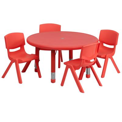 Flash Furniture YU-YCX-0073-2-ROUND-TBL-RED-E-GG 33" Round Preschool Activity Table & 4 Chair Set - Plastic Top, Red