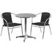 Flash Furniture TLH-ALUM-24RD-020BKCHR2-GG 23 1/2" Round Patio Table & (2) Black Rattan Arm Chair Set - Stainless Top, Aluminum Base