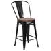 Flash Furniture CH-31320-24GB-BK-WD-GG Counter Height Commercial Bar Stool w/ Curved Back & Wood Seat, Black