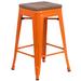 Flash Furniture CH-31320-24-OR-WD-GG Industrial Counter Height Backless Commercial Bar Stool w/ Wood Seat, Orange