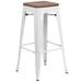 Flash Furniture CH-31320-30-WH-WD-GG Backless Commercial Bar Stool w/ Wood Seat, White