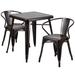 Flash Furniture CH-31330-2-70-BQ-GG 23 3/4" Square Table & (2) Arm Chair Set - Steel, Black & Antique Gold