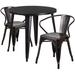 Flash Furniture CH-51090TH-2-18ARM-BQ-GG 30" Round Table & (2) Arm Chair Set - Metal, Black & Antique Gold