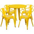 Flash Furniture CH-51090TH-4-18ARM-YL-GG 30" Round Table & (4) Arm Chair Set - Metal, Yellow