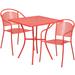 Flash Furniture CO-28SQ-03CHR2-RED-GG 28" Square Patio Table & (2) Round Back Arm Chair Set - Steel, Coral