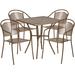 Flash Furniture CO-28SQ-03CHR4-GD-GG 28" Square Patio Table & (4) Round Back Arm Chair Set - Steel, Gold