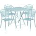 Flash Furniture CO-28SQF-03CHR4-SKY-GG 28" Square Folding Patio Table & (4) Round Back Arm Chair Set - Steel, Sky Blue