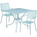 Flash Furniture CO-35SQ-02CHR2-SKY-GG 35 1/4" Square Patio Table & (2) Square Back Arm Chair Set - Steel, Sky Blue
