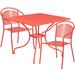 Flash Furniture CO-35SQ-03CHR2-RED-GG 35 1/4" Square Patio Table & (2) Round Back Arm Chair Set - Steel, Coral