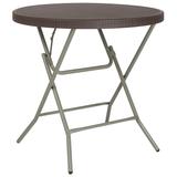 Flash Furniture DAD-FT-80R-GG 31 1/2" Round Folding Table w/ Brown Plastic Rattan Pattern Top, 30 1/4"H, Gray