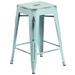 Flash Furniture ET-BT3503-24-DB-GG Counter Height Backless Commercial Bar Stool w/ Metal Seat, Distressed Green Blue, Distressed Dream Blue