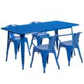 Flash Furniture ET-CT005-4-70-BL-GG Rectangular Table & (4) Chair Set - 63"W x 31 1/2"D x 29 1/2"H, Steel, Blue