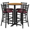 Flash Furniture HDBF1027-GG 30" Round Bar Height Table w/ (4) Bar Stool Set - Natural Laminate Top, Steel Base, Black