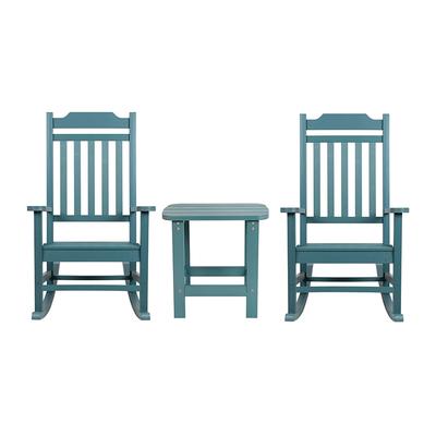 Flash Furniture JJ-C14703-2-T14001-TL-GG Outdoor Rocking Chair w/ Table Set - Resin Wood, Teal, Black
