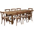 Flash Furniture XA-FARM-12-GG Rectangular Folding Farm Table & (8) Chair Set - 96"W x 40"D x 30"H, Plank Top, Pine Base