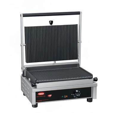 Hatco MCG14S-240-QS Single Commercial Panini Press w/ Cast Iron Smooth Plates, 240v/1ph, Smooth Top & Bottom, 240 V, Stainless Steel